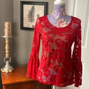 Red lace Bell Sleeve Top